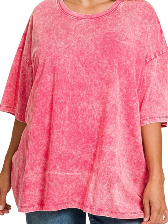 Zenana Outfitters Tops - Zenana Outfitters Mineral Wash Short Sleeve Tee in Pink